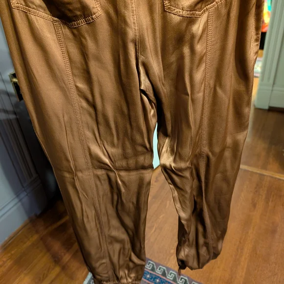 Satin Cargo Joggers in Chocolate Brown - Picture 5 of 11
